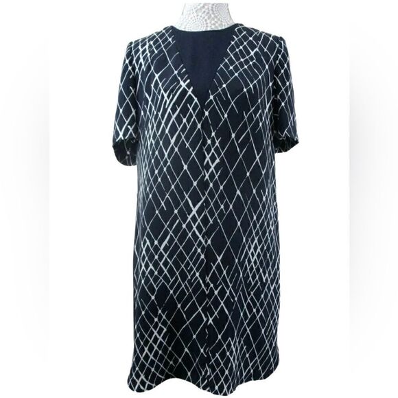 Whistles- Women’s Navy Blue White Diamond Splatter 100% Silk Dress US 8/ UK 12 - Picture 2 of 12